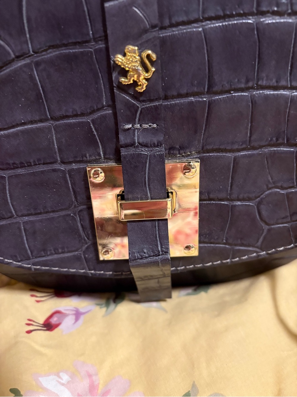 Pratesi Firenze Gunmetal Italian Crossbody Bag with  Gold Hardware - Picture 5 of 16